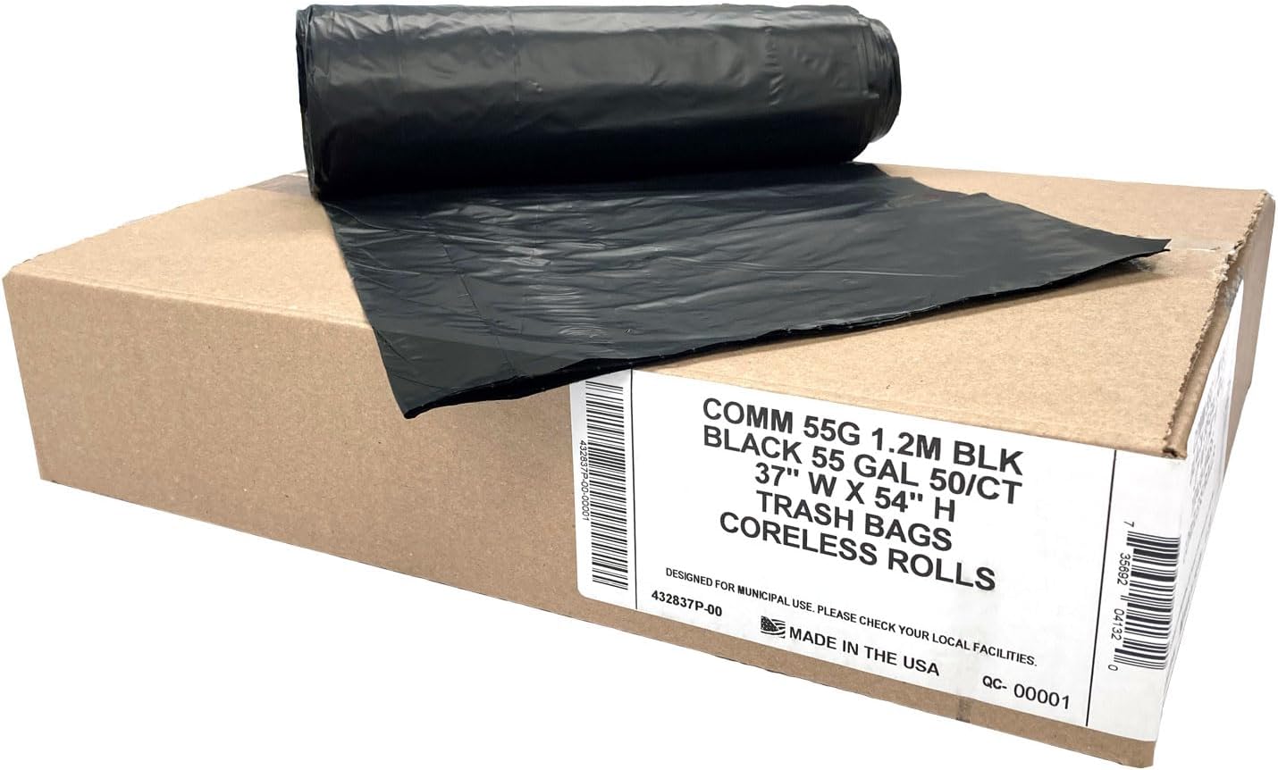 Ultrasac Heavy Duty 55 Gallon Clear Trash Bags - (Value 50 Pack) - 1.2 MIL equivalent Industrial Strength Plastic 37" x 54" for 50-55 Gal Cans -Fits Toter, Rubbermaid Brute, Carlislie Bronco etc.