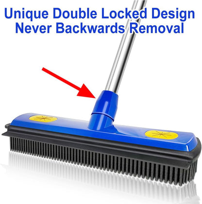 Pet Hair Removal Broom - with 58" Telescopic Handle Broom with Squeegee - Fur Hair Remover Tool for Carpet Rugs, Mats. Hardwood, Tile, Window