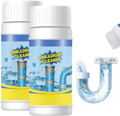 Multi-Functional Drain Cleaner Powder | Quick Foaming Heavy Duty Clog Remover, Powerful & Fast-Acting Pipe Declogger for Kitchen Sink, Bathroom, Shower & Sewer Drains (2PCS)