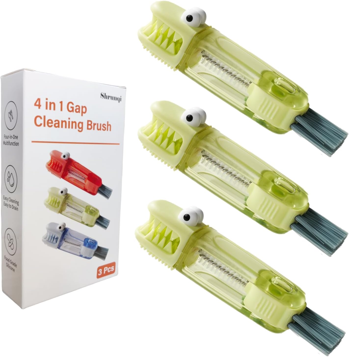 4-in-1 Bottle Cleaning Brush Set, Multifunction Silicone Cup Lid Gap Cleaner, Home Kitchen Crevice Cleaning Tools, 3 Pcs, Multicolor
