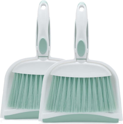 Dust pan, Mini Dustpan and Brush Set, Small Broom and Dustpan Set, Small Hand Broom and dust pan Set, Whisk Broom, Dust pan and Brush for Desk, Table, Home, Kitchen (Light Green 2pcs)