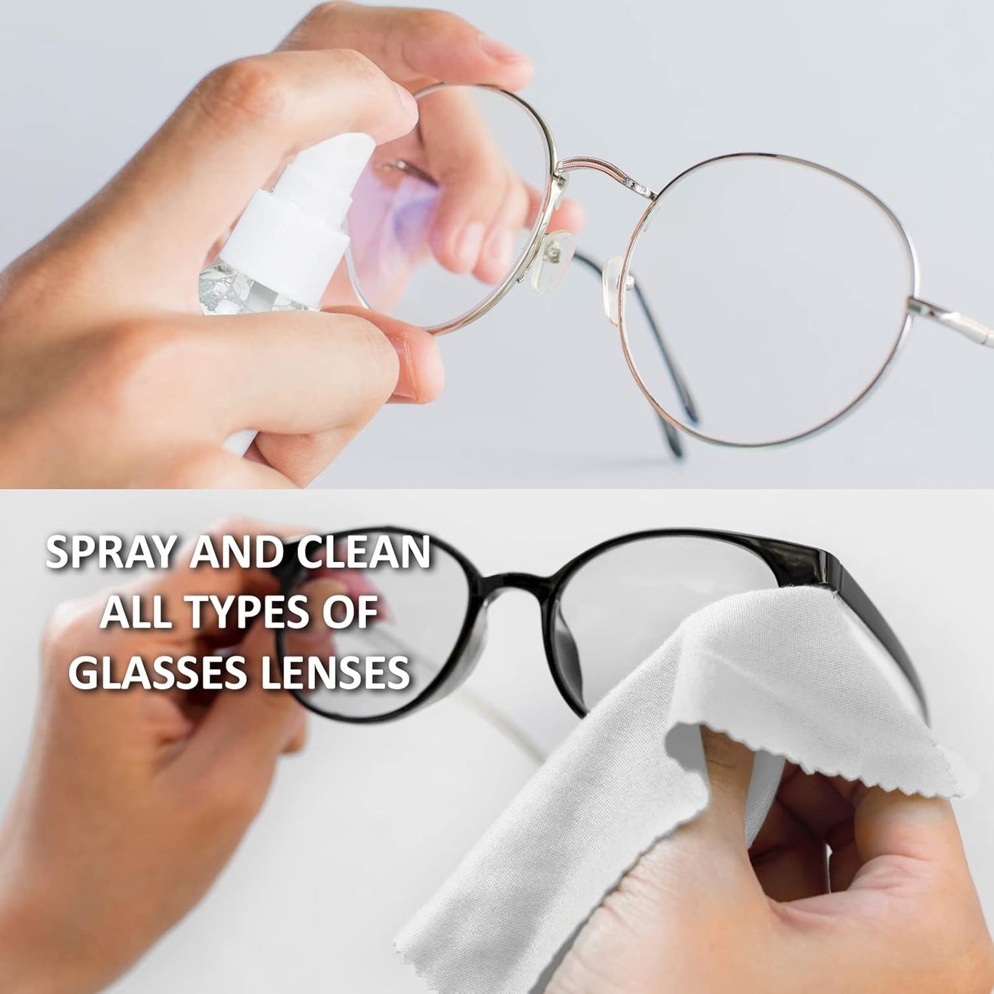 Lens Cleaner Spray 2 Eyeglass Cleaner Bottels, with 4 Microfiber Cloths Kit Ammonia and Streak Free Safe for Eyewear and Electronics