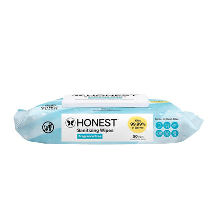 The Honest Company Fragrance-Free Sanitizing Alcohol Wipes, Antibacterial with Aloe, Kills 99% of Germs, 150 Count
