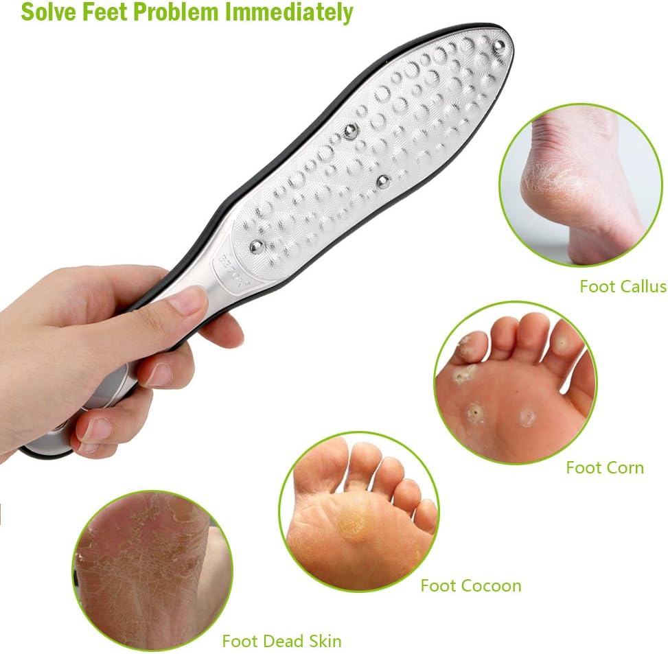 BEZOX Foot File Callus Remover, Double Sided Foot Scrubber for Dead Skin, Stainless Steel Pedicure File for Cracked Heel W/Cloth Storage Bag & Gift Box