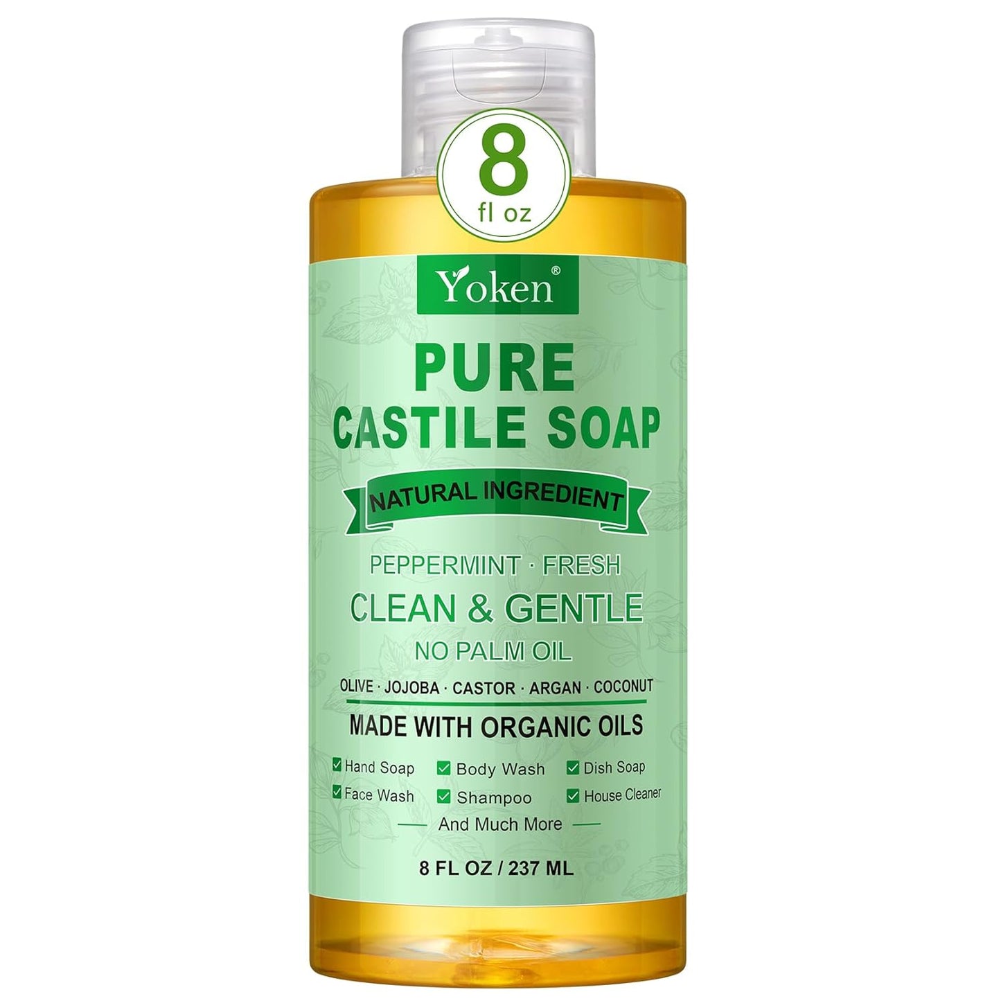 Yoken Castile Soap Liquid EWG Verified(1 Gallon, Unscented) Pure-Castile Liquid Soap for Body, Face, Hand, Pets, Laundry, Dish Soap and More - Made With Organic Oil, Vegan, Clean & Gentle, Versatile
