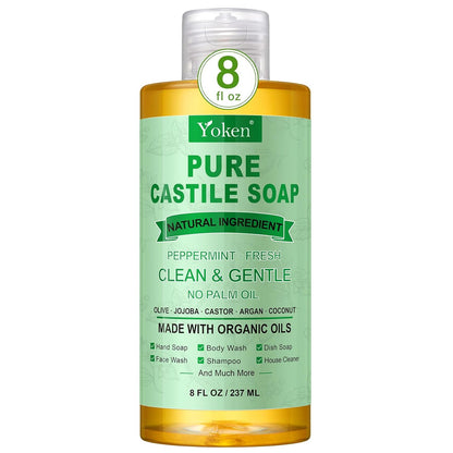 Yoken Castile Soap Liquid EWG Verified(1 Gallon, Unscented) Pure-Castile Liquid Soap for Body, Face, Hand, Pets, Laundry, Dish Soap and More - Made With Organic Oil, Vegan, Clean & Gentle, Versatile