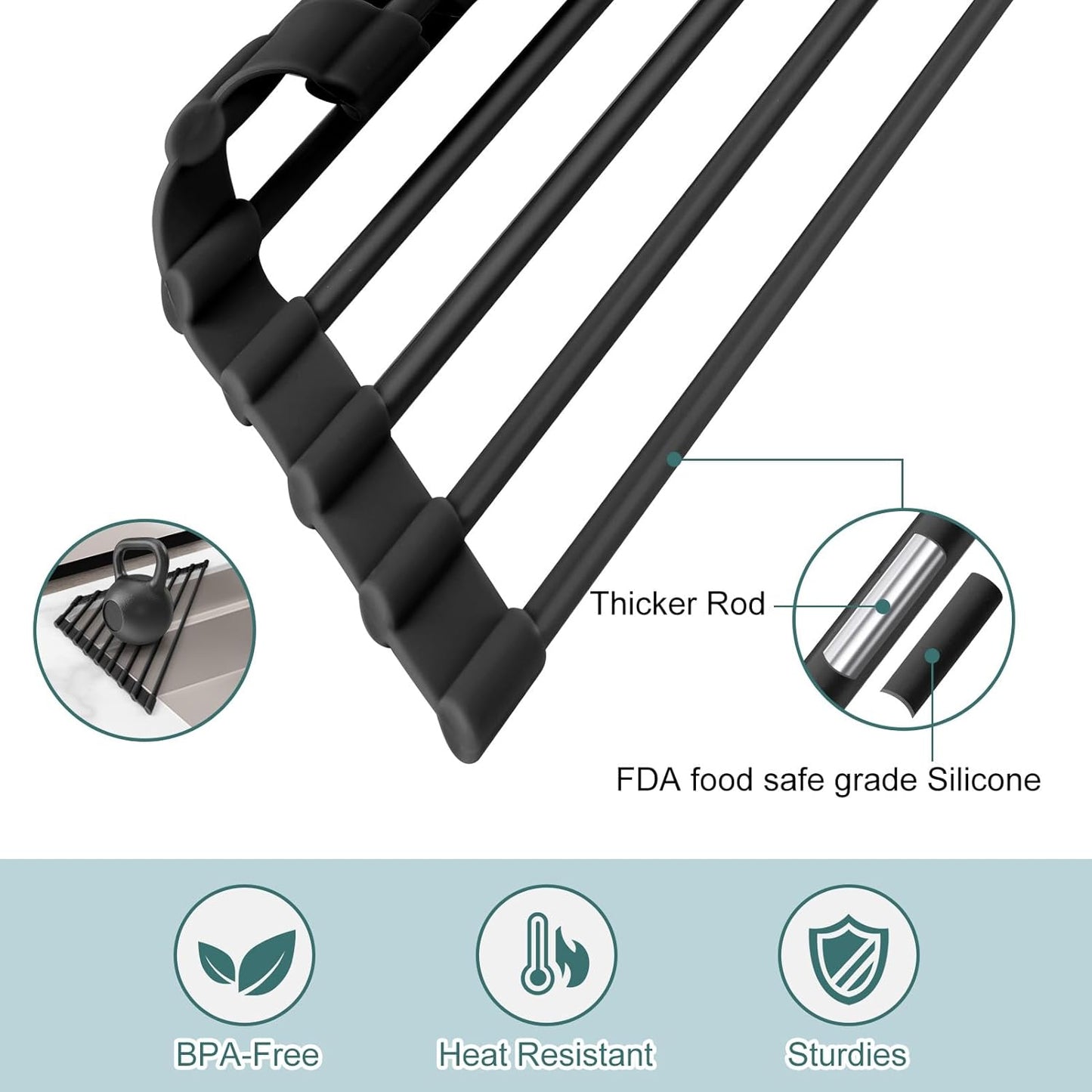 MERRYBOX Triangle Roll Up Dish Drying Rack Over The Sink, 2025 Anti-Rust Sink Drying Rack with Full Silicone Wrapped for Top of Corner, Anti-Slip Organizer for Kitchen