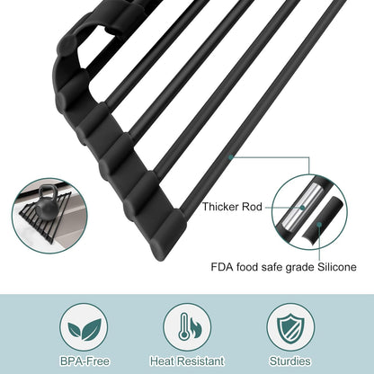 MERRYBOX Triangle Roll Up Dish Drying Rack Over The Sink, 2025 Anti-Rust Sink Drying Rack with Full Silicone Wrapped for Top of Corner, Anti-Slip Organizer for Kitchen