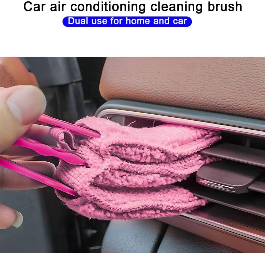 3PCS Mini Duster for Car Air Vent, Automotive Air Conditioner Cleaner and Brush, Vehicle Blind Dust Cleaning Tool for Keyboard, Window, Shutter, Universal for SUV, Truck, RV（Rose Red）