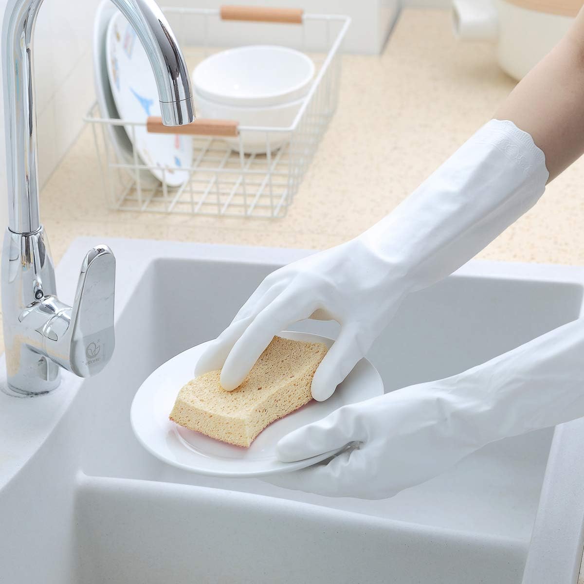 HSL Household Cleaning Gloves - 2 Pairs Reusable Kitchen Dishwashing Gloves with Latex Free, Cotton lining, Waterproof, Non-Slip, Ideal for Dishes, Household Chores, and Gardening (Medium)