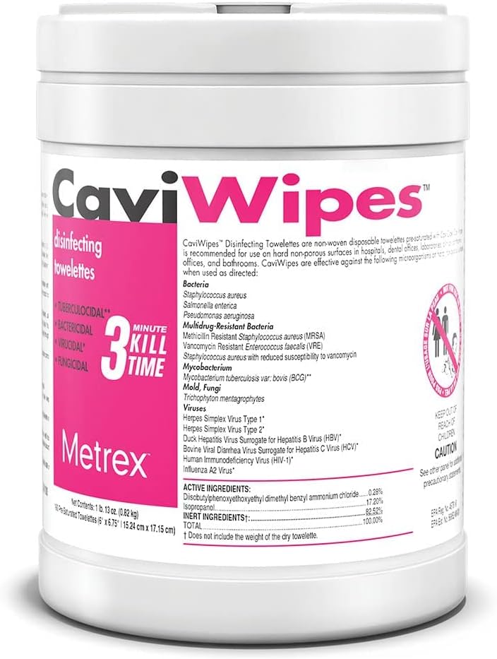 Metrex CaviWipes - 6" x 6 3/4" Large (160) Surface Cleaning Wipe, fragrance-free, White