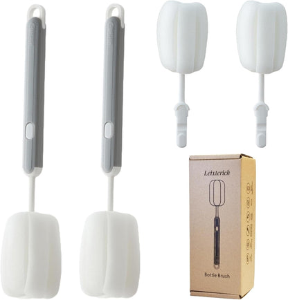 Bottle Brush Long Handle Cup Cleaner Brush Sponge Bottle Scrubber Detachable Handle Portable Sponge Cleaning Brush for Cups Wine Glasses Water Bottles Baby Bottles and Vacuum Flasks(3 PCS)
