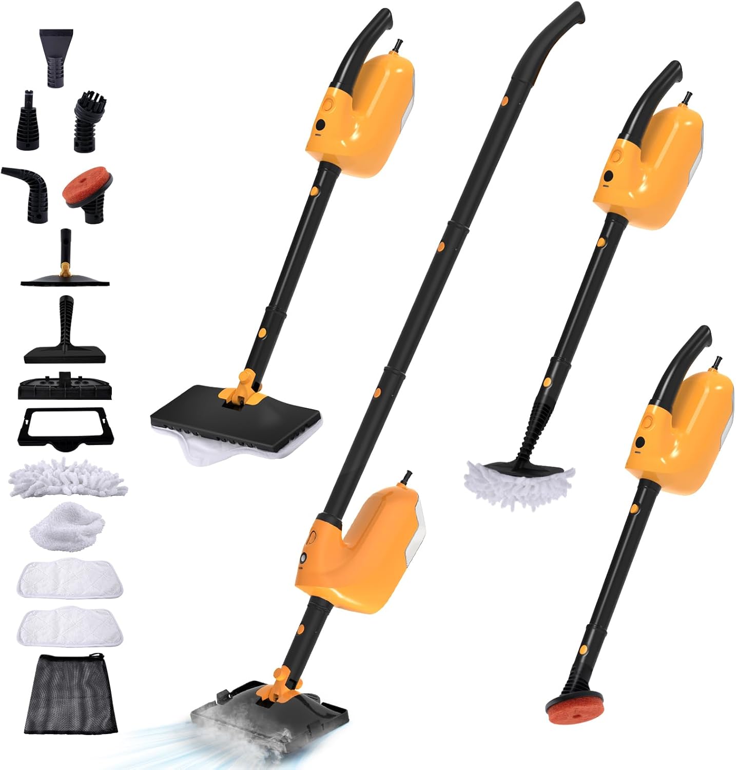 GHORA Steam Mop, All-in-one Handheld Steam Cleaner with 13 Attachments, 23FT Cord, 11.83OZ Removable Tank, Adjustable Height Steam Mops for Floor Cleaning, Hardwood Floors, Carpets, Tiles, Windows