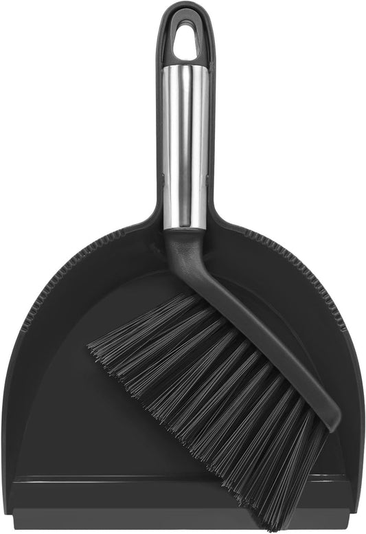 NACENA Mini Broom and Dustpan Set, Small Dust Pan and Brush Set with Handle Dustpan Teeth for Cleaning Hair Suitable for Office Desks Drawers Sofas Outdoor Camping, Light & Purple