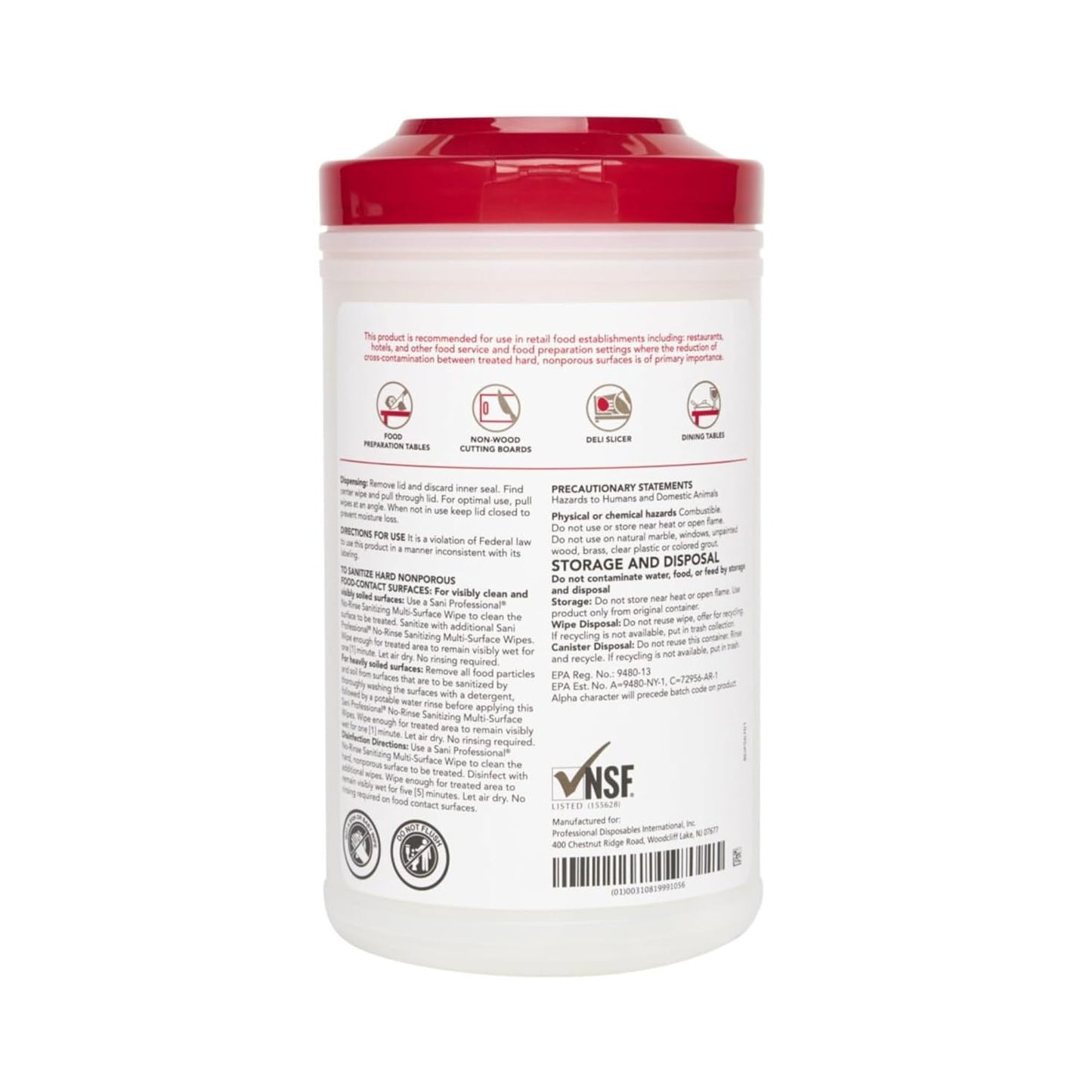 PDI Sani-Professional Sanitizing Wipes, No-Rinse Multi-Surface Cleaning for Food Contact Surfaces, Kitchens, Restuarants Tables, 95 Large 7.75" x 9" Count per Canister, Pack of 6