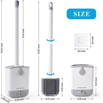 HONOVA Silicone Toilet Bowl Brush with Ventilated Holder, Toilet Brush and Holder Set，Floor Standing & Wall Mounted, Drip-Proof, Toilet Cleaner Brush for RV Travel, Camper, Family Bathroom（White）