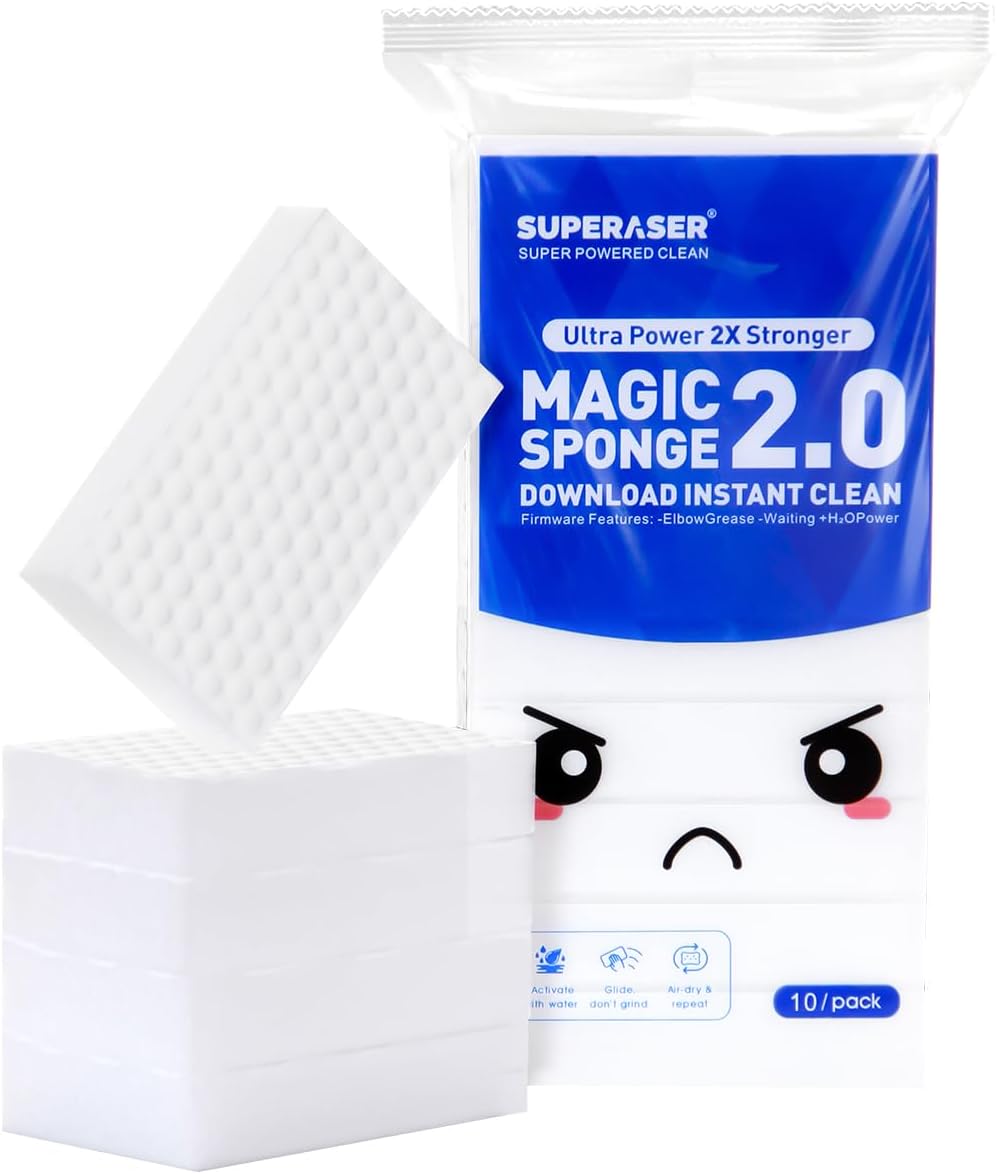 Magic Sponge 10 Pack Textured Quick Series, Effortlessly Erase Scuff Marks and Stains from Multiple Surfaces with No Harsh Chemicals