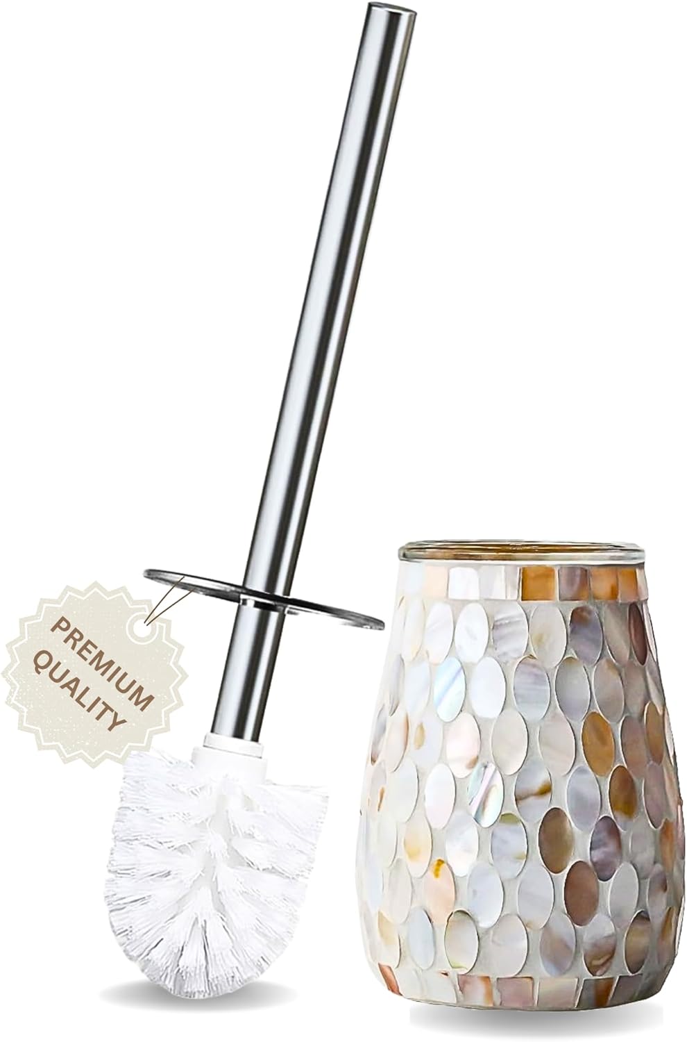 Escenzy Turquoise Green Toilet Brush and Holder Set Mosaic Glass | Non-Rustic Stainless Steel | Practical & Decorative Toilet Bowl Brush and Holder | Luxury Green Bathroom Accessories