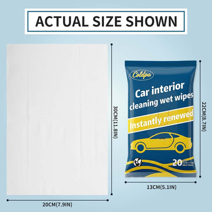 Car Interior Cleaning Wipes - Pre-Moistened Wet Wipes for Dashboard, Leather Seats, Console, Low-Residue Formula, Streak-Free Finish