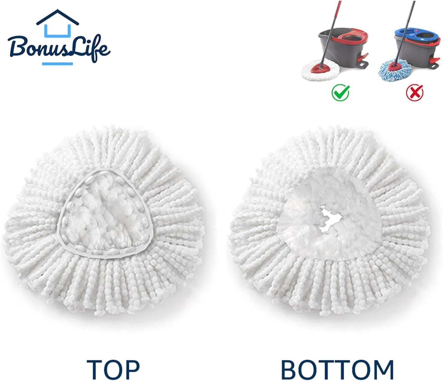 Mop Heads Replacements for O-Ceda Easy Wrin Spin System, Microfiber Refills, Easy Cleaning Mop Head Replacement White 6 Pack