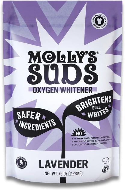 Molly's Suds Oxygen Whitener | Powerful Bleach Alternative, Chlorine Free & Color Safe | Brightens Whites and Removes Stains (Lemon Essential Oil - 41.09 oz)