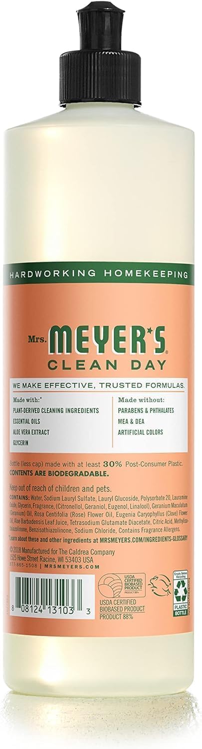 MRS. MEYER'S CLEAN DAY Liquid Dish Soap, Basil Scent, 16 Fl Oz Bottle - 3 Pack