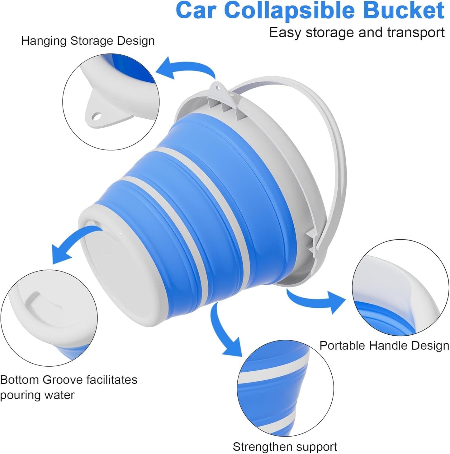 Collapsible Wash Bucket with Microfiber Mitt, 10L (2.6 Gallon) Portable Collapsiblle Buckett with Handle for Car Wash Household Cleaning, Multiuse Collapsibles Water Bucket and Car wash mitt - Grey