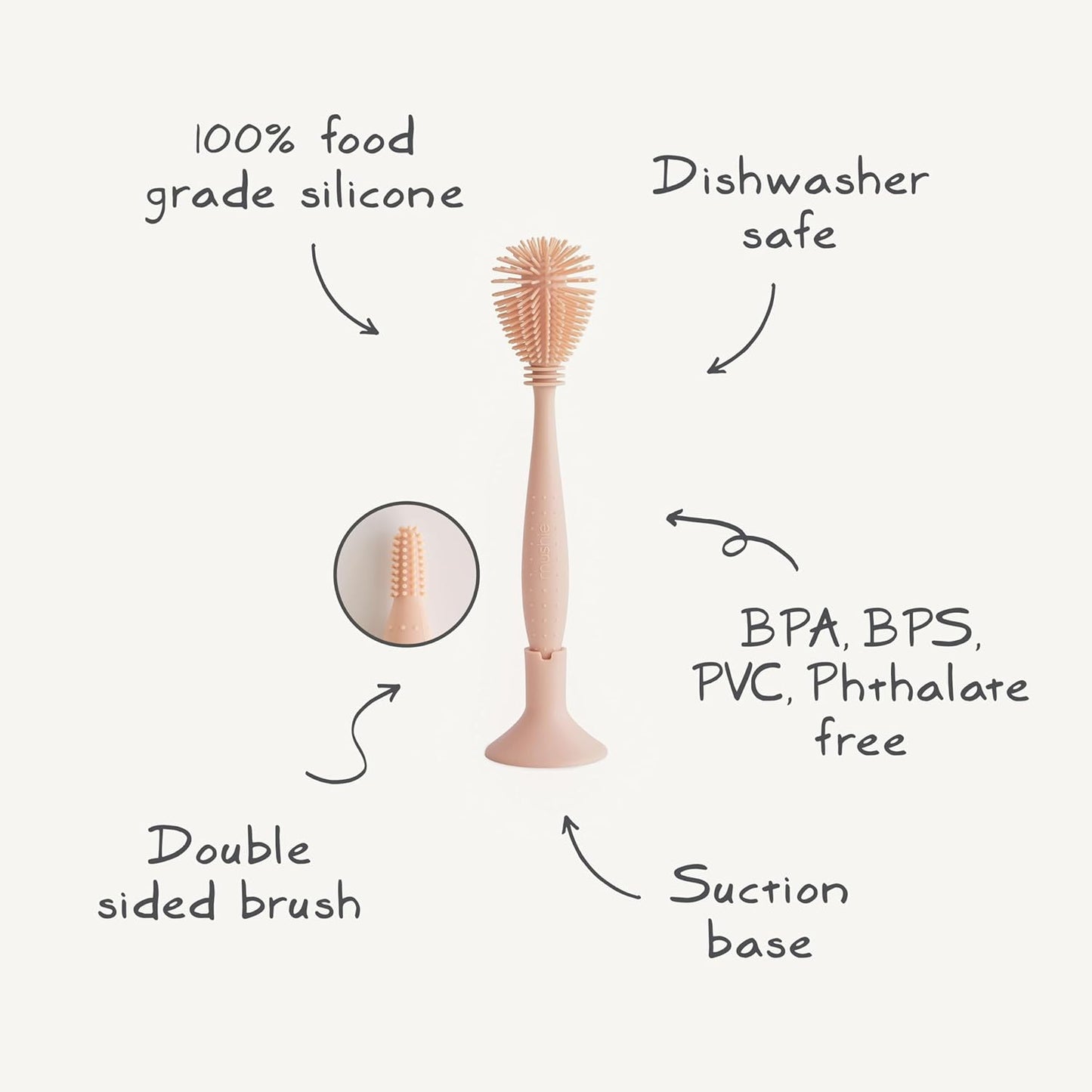 mushie Baby Bottle Brush | Soft Silicone with Suction Base (Shifting Sand)