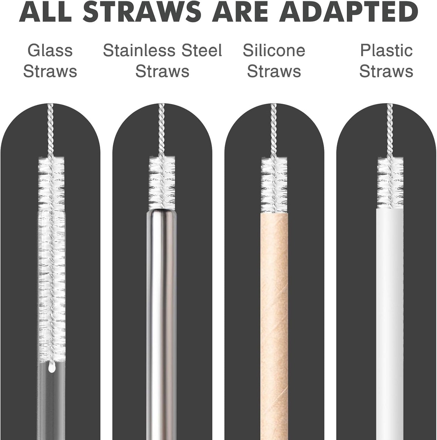 Straw Cleaner Brush, Reusable Metal Handles Straw Cleaning Brush Extra Long for Stanley Mug 40, 30, 20 oz, 10mm 15mm Wide for Sippy Cup, Water Bottle and Tubes Pipe