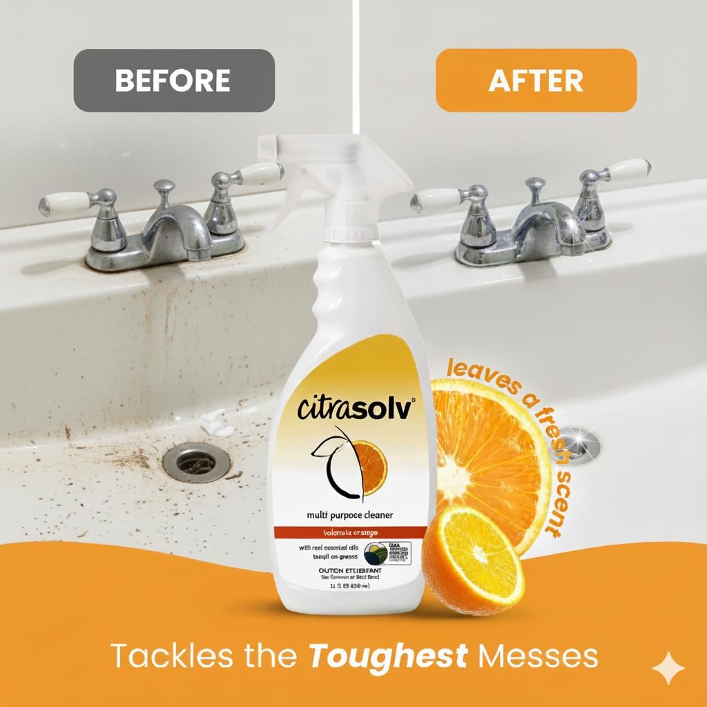 Citra Solv All Purpose Cleaning Spray – Powerful Citrus Degreaser for Kitchen & Bathroom, Multi-Surface Cleaner, No Harsh Chemicals, Valencia Orange 22oz