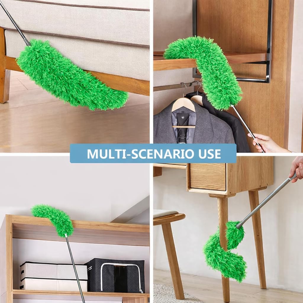 Microfiber Duster with Extension Pole(Stainless Steel) 30 to 100'', with Bendable Head, Extendable Long Duster for Cleaning Ceiling Fan, High Ceiling, Keyboard, Furniture Cars Gray