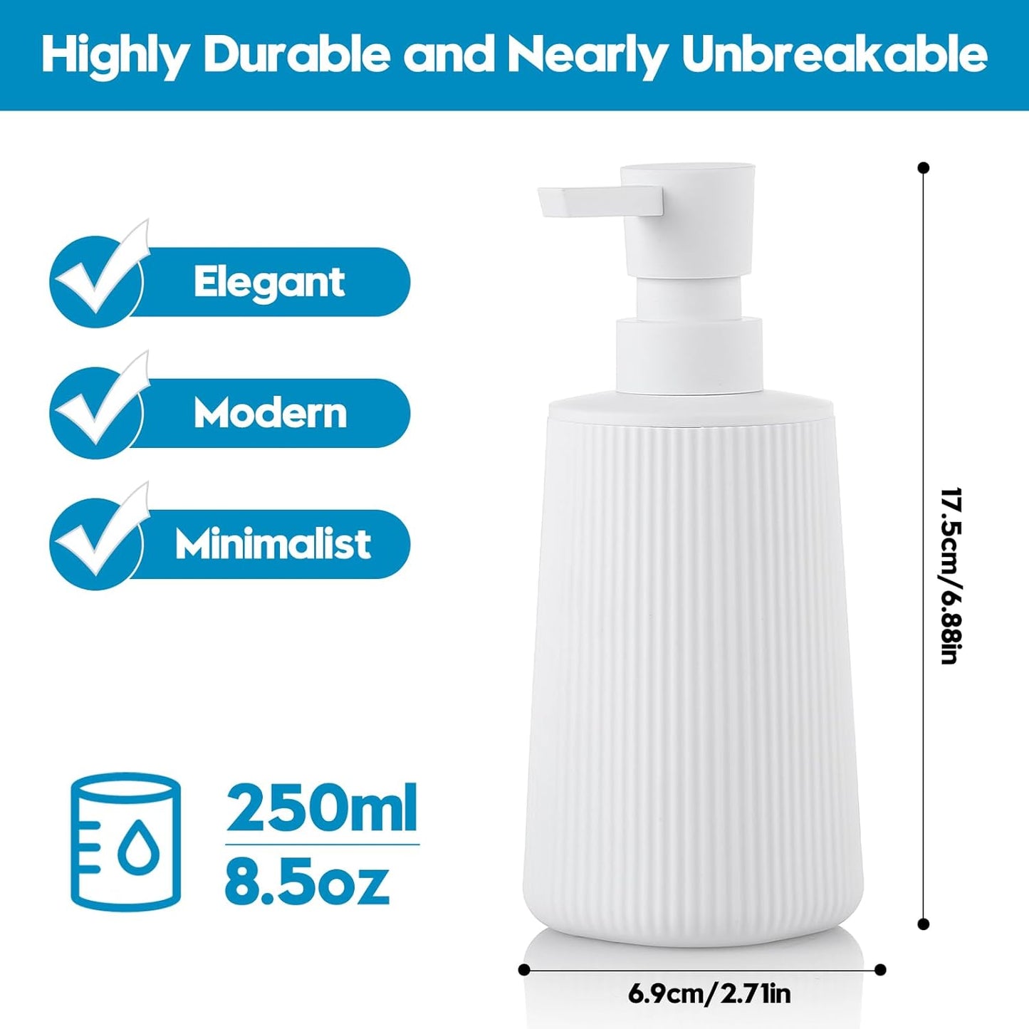 Small Soap Dispenser for Bathroom and Kitchen, Modern Farmhouse Striped Style Plastic Hand Soap Dish Soap Dispenser with Pump Matte Black