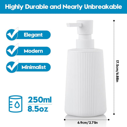 Small Soap Dispenser for Bathroom and Kitchen, Modern Farmhouse Striped Style Plastic Hand Soap Dish Soap Dispenser with Pump Matte Black