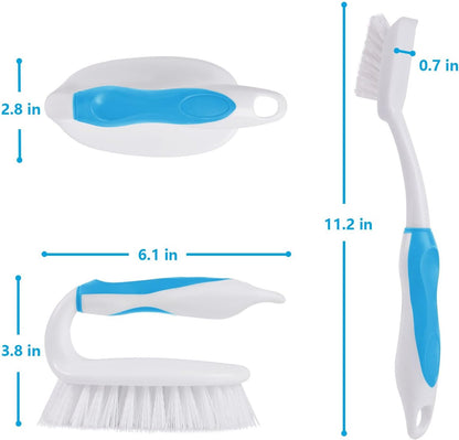 Scrub Brush Set, 4 Pack Deep Cleaning Brush Kit - 2 Scrub Brush, 2 Tile & Grout Brush with Built-in Scraper, Household Commercial Scrubber for Floor, Shower, Pool Wall, Tub (Green)