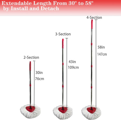 Spin Mop Replacement Head Mop Replace Head Compatible with O Cedar EasyWring Spin Mop - 4 O-Ceda Mop Refills、30-58in Mop Handle and 1 Mop Base and 1 Mop Base Scrub Brush Combo Set