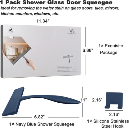Squeegee for Shower Glass Door, 11-Inch Shower Squeegee for Glass Doors, Bathroom Silicone Squeegees Wiper for Shower with Non-Slip Handle, No-Drilling Silicone Hanging Hook, for Tiles, Mirror(White)