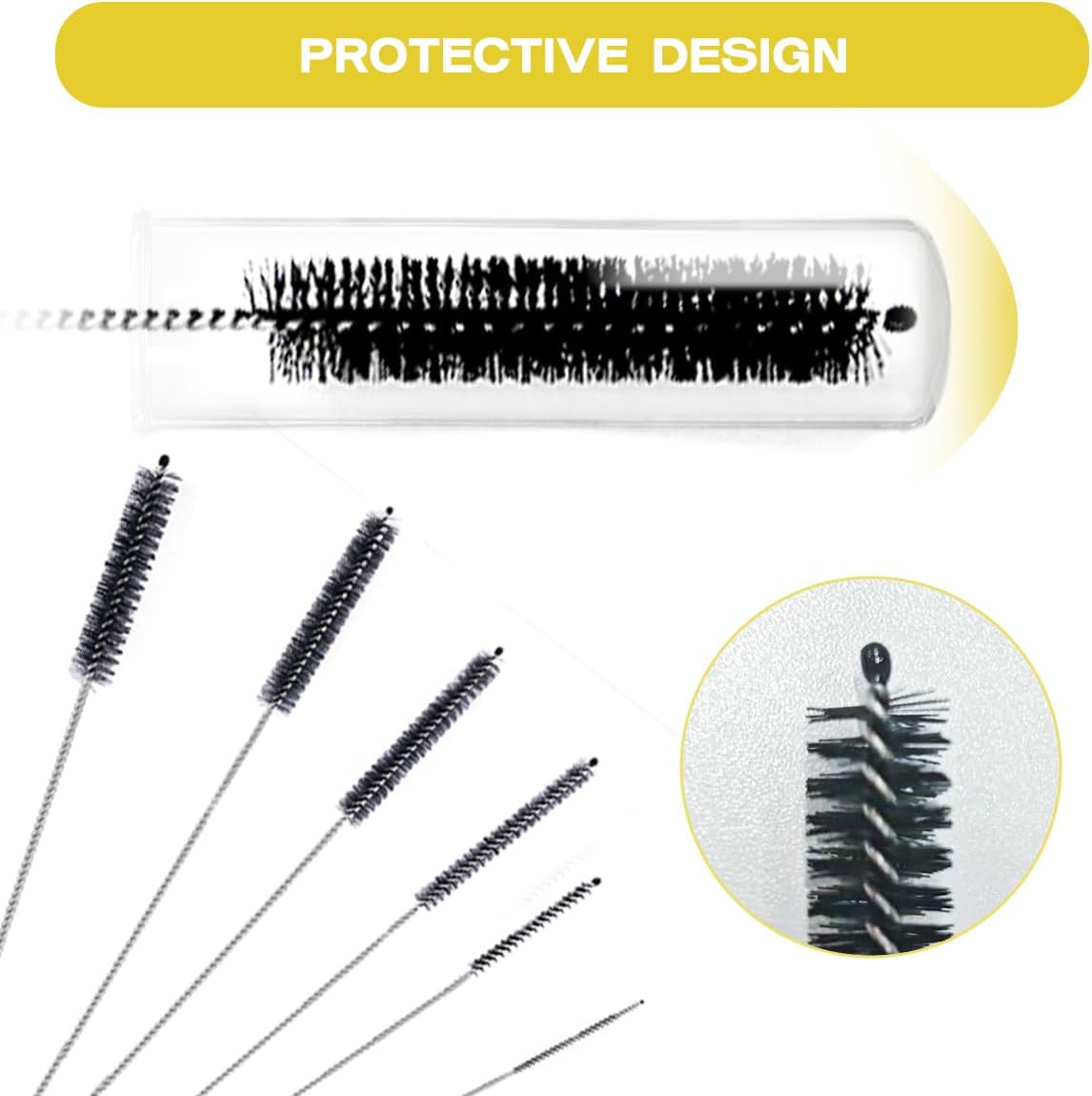Brush Family Straw Cleaner Brush Set,6 Piece 12" Long Pipe Tube Bottle Brushes for Cleaning Narrow Neck Bottles,Coffee Maker,Glass Cups