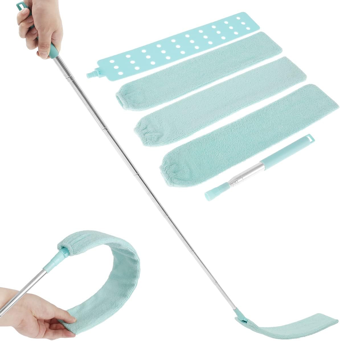 Gap Dust Cleaner Retractable Microfiber Gap Dust Brush Flexible Long Flat Gap Duster with Extendable Pole and Cloth Cover for Sofa Bed Furniture Bottom Ceiling Fan Blinds(Grey)