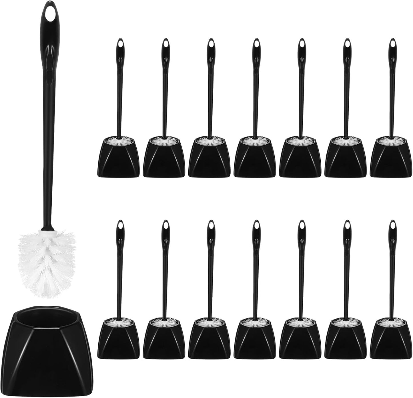 FoldTier 15 Sets Toilet Holder and Brush Set 16.14 Inch Toilet Bowl Cleaner Brush with Caddy Bathroom Scrub Plastic Scrubber with Long Handle for Bathroom Cleaning, Easy to Assemble (White)