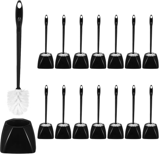 FoldTier 15 Sets Toilet Holder and Brush Set 16.14 Inch Toilet Bowl Cleaner Brush with Caddy Bathroom Scrub Plastic Scrubber with Long Handle for Bathroom Cleaning, Easy to Assemble (White)