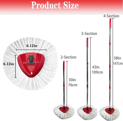 Spin Mop Replacement Head Mop Replace Head Compatible with O Cedar EasyWring Spin Mop - 4 O-Ceda Mop Refills、30-58in Mop Handle and 1 Mop Base and 1 Mop Base Scrub Brush Combo Set