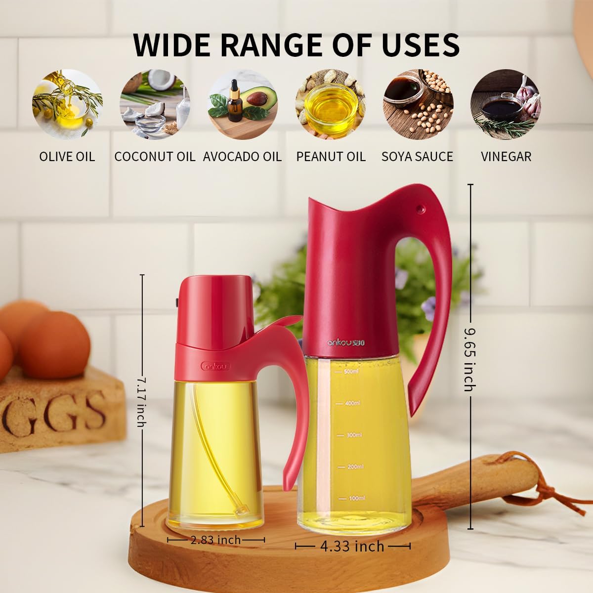 Ankou Olive Oil Sprayer Oil Spray Bottle,10oz/300ml Oil Dispenser Spray for Kitchen, High Borosilicate Glass Fine Mist Oil Sprayer for Cooking, Leakproof, BPA-Free Vinegar bottles for Salad, BBQ