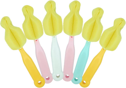 Bottle Brush Sponge Cup Brush Set with 4 Replacement Brush Head Portable Long Handle Water Bottle Cleaner Brush, for Baby Bottles Vacuum Flasks (4 Brushes + 4 Heads)