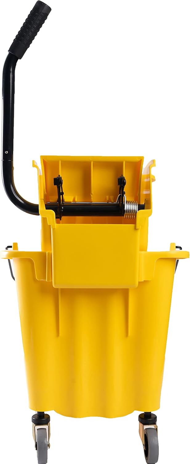 Matthew Cleaning 34 Quart Commercial Mop Bucket INCL.Wet String Mop with Side Press Wringer On Wheels,Heavy Duty Tandem Portable Floor Cleaning Wavebrake,Ideal for Household,Industrial,Restaurant