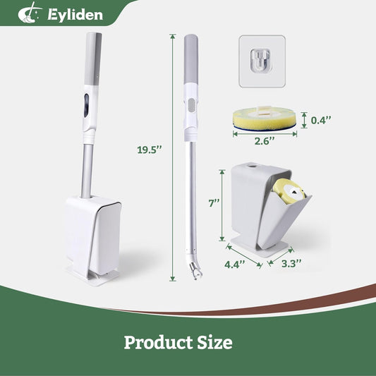 Eyliden Toilet Brush and Holder with 40 Refills, Disposable Toilet Cleaning Wand Kit with Pre-Soaked Sponge Heads, Hands-Free Toilet Bowl Cleaner Scrubber for Bathroom, 360° Cleaning, White