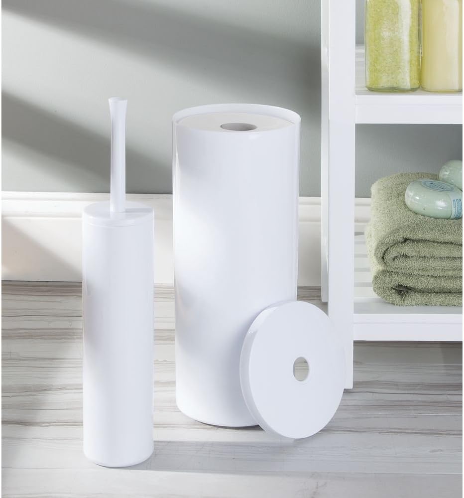 iDesign Una BPA-Free Plastic Toilet Bowl Brush and Holder Set - 3" x 3" x 16.3", White