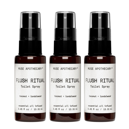 Muse Apothecary Flush Ritual - Aromatic & Refreshing Toilet Spray, Use Before You Go, 4 oz, Infused with Natural Essential Oils - Coconut + Sandalwood