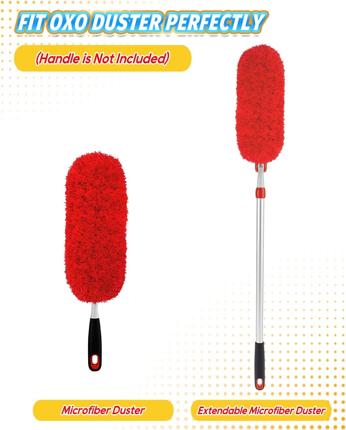 KEEPOW 3 Pack Microfiber Reusable Duster Refills Compatible with OXO Duster, Washable Dusters for Cleaning Compatible with OXO Extendable Duster for Blinds Ceiling(Handle is Not Included)