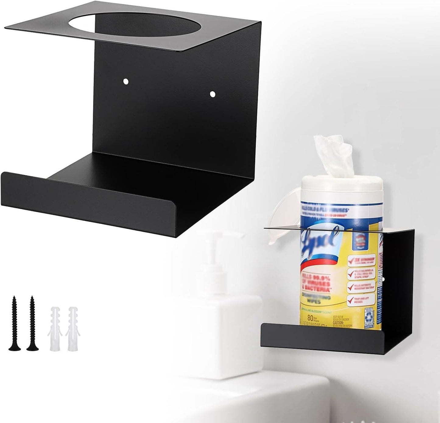 KoKone Wall Mount Wipes Dispenser Compatible for Clorox Lysol - Metal Wipe Canister Holder Cleaning Wipe Holder Container - White Wall Wipes Dispenser Keeper for Kitchen Bathroom Public Restroom