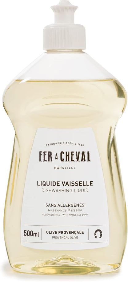Fer à Cheval Marseille Dishwashing Soap, Olive Oil Based, Made in France - Liquid Dishwashing Soap, 500 ml/16.9 fl oz